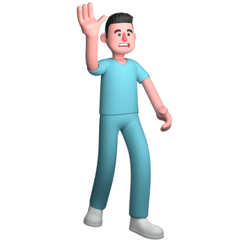 Professional Nurse Character in 3D. A male nurse is seen walking while waving his right hand, as if greeting. Male png