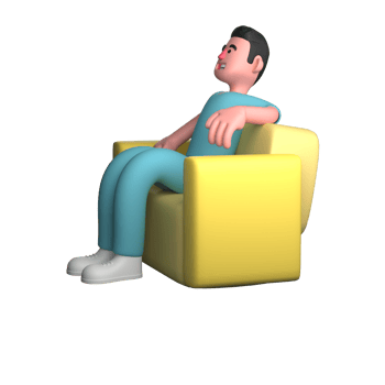 Healthcare Nurse Professional in 3D. A male nurse is seen sitting relaxedly leaning on a yellow sofa. Male png