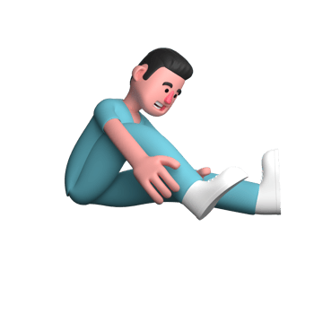 Male Nurse 3D Cartoon. A male nurse is seen sitting on the floor with both hands holding his right leg as if it is injured. Professional Healthcare png