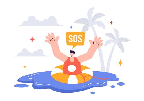 SOS Rescue Illustration Showing People in Desperate Need of Help, Lost at Sea, or Stranded on Land vector