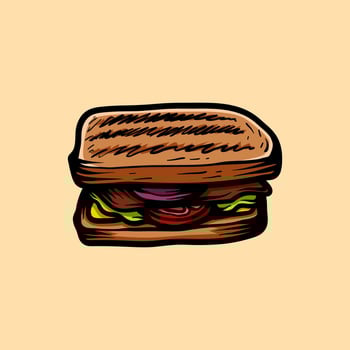 colorful sandwich line art sketch classic vintage design illustration vector
