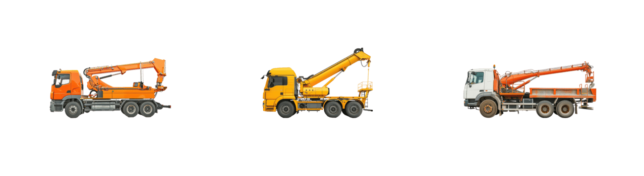 Concrete Pump Truck side view full length isolate on transparency background png