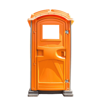 A portable toilet with a door open on a black background png