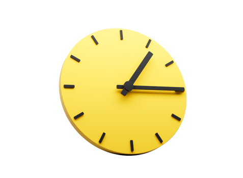 3d Simple Yellow Round Wall Clock One Fifteen Quarter Past One 3d illustration png