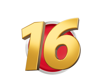 Gold Number 16 Gold Number Sixteen On Rounded Red Icon, 3d illustration png