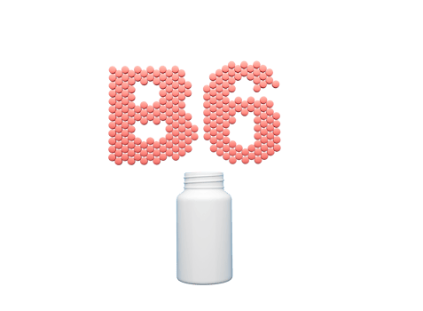 3d Empty White Pill Bottle With B6 Text Made Of Rounded Vitamin B6 Tablets 3d Illustration png