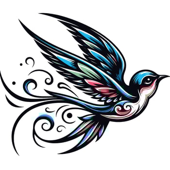 A tattoo style bird with colorful wings vector