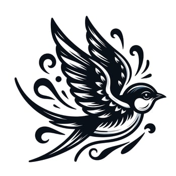 A black and white illustration of a bird flying vector