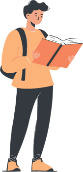 A man with a backpack is reading a book png