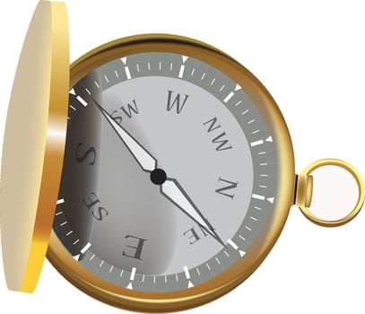 Golden compass showing direction with open lid vector