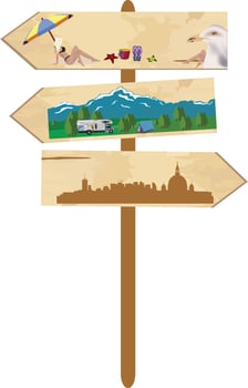 Choosing your next vacation destination between sea mountain and city vector