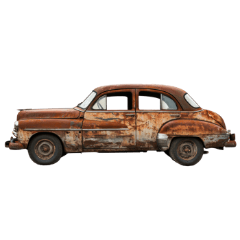Old rusty classic car side view isolate on transparency background png