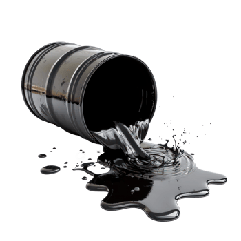 Black oil or petroleum spilled leaking from a black barrel, environmental pollution concept isolate on transparency background png