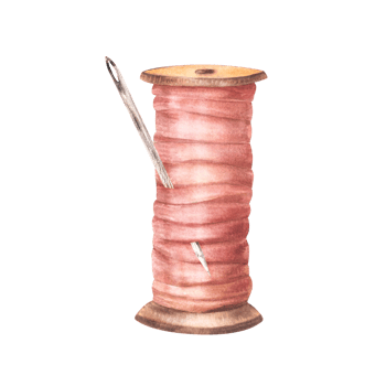 Spool of thread and sewing needle, ribbon in pink beige pastel color Hand drawn watercolor illustration for sewing, needlework, embroidery. Vintage handicraft element. Clipart Isolated from background png