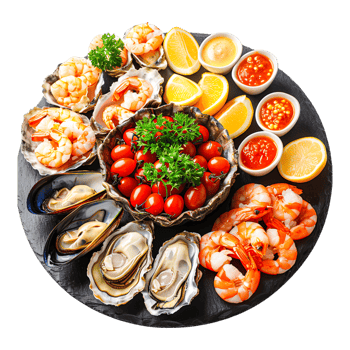 Fresh Seafood Platter with Shrimp and Oysters png