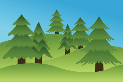 Green Pine Trees on Green Hill with Blue Background vector