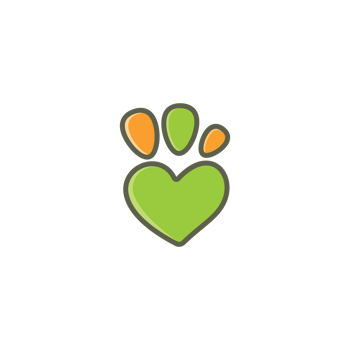 A green heart with an orange paw on it png