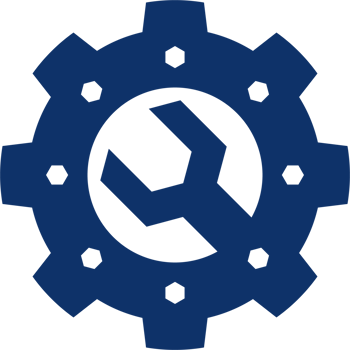 A blue gear wheel with a wrench in the center png