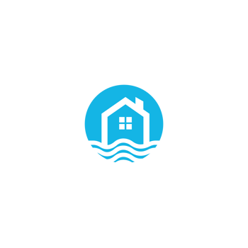 A house in the water with a wave on it png