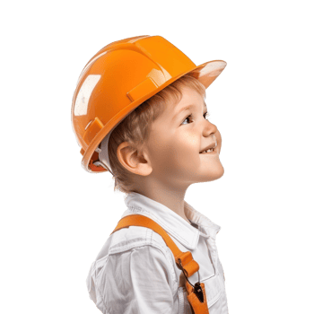 Smiling little boy wearing hard hat engineer uniform standing side view isolate on transparency background png