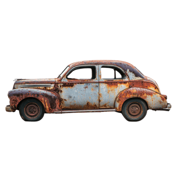 Old rusty classic car side view isolate on transparency background png