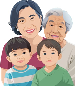 Happy family smiling together grandmother, mother and children vector