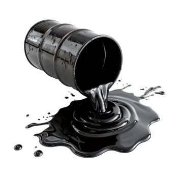 Black oil or petroleum spilled leaking from a black barrel, environmental pollution concept isolate on transparency background png