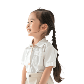 Smiling little girl wearing layer uniform standing side view isolate on transparency background png