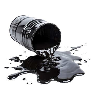 Black oil or petroleum spilled leaking from a black barrel, environmental pollution concept side view isolate on transparency background png