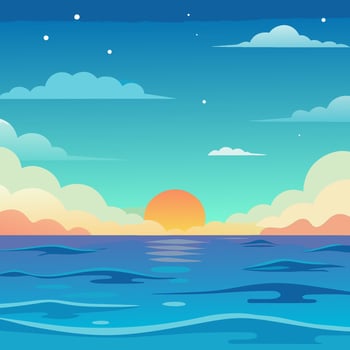 A cartoon illustration of the ocean at sunset vector