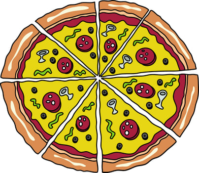 Colorful Cartoon Pizza with Toppings vector