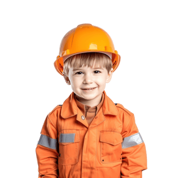 Smiling little boy wearing hard hat engineer uniform standing isolate on transparency background png