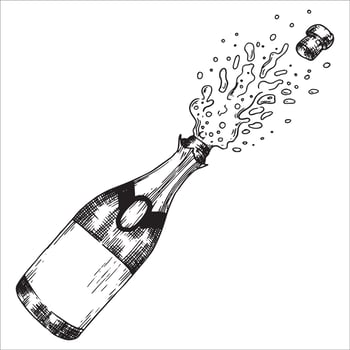 festive bottle of champagne with splashes. illustration in sketch style. celebration, new year, wedding vector
