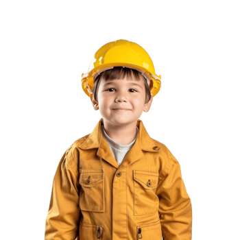 Smiling little boy wearing hard hat engineer uniform standing front view isolate on transparency background png