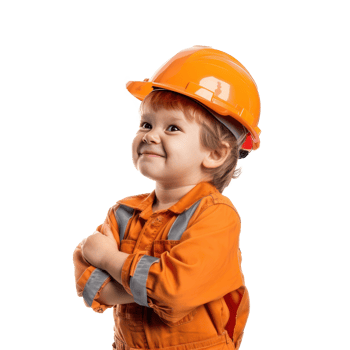Smiling little boy wearing hard hat engineer uniform standing side view isolate on transparency background png
