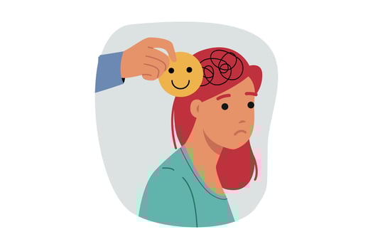 Psychological assistance for depressed woman who has become victim of mental disorder vector