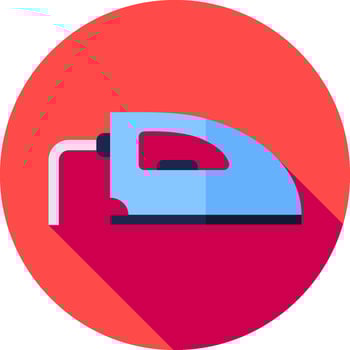 A flat icon of an iron on a red circle vector