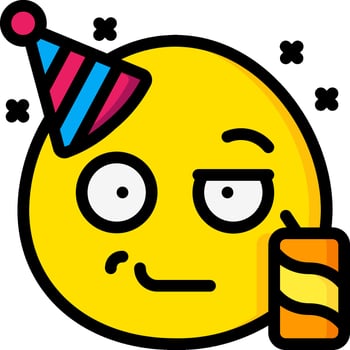 A cartoon yellow emoticion with a birthday hat vector