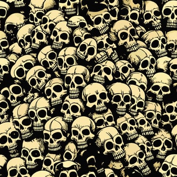 A pile of human skulls on a seamless background vector