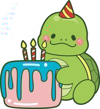 Turtle wearing a birthday hat and bring a birthday cake. Kawaii turtle daily life sticker cute. Cute turtle mascot illustrations. vector