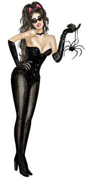 Hand-drawn watercolor pretty witch in a black latex with a spider illustration. Halloween clip art. png