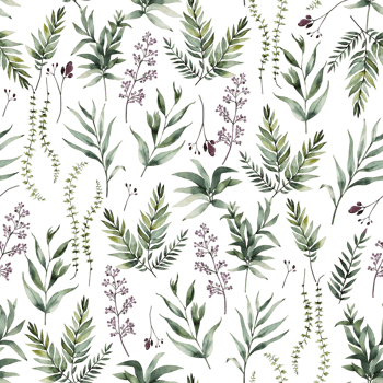 Watercolor seamless pattern with green and burgundy plants, hand drawn illustration. png