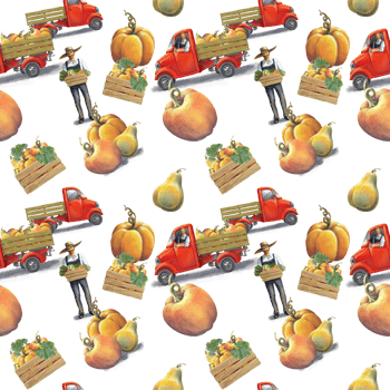 seamless pattern with red trucks, farmers and Harvest of pumpkins for Thanksgiving png