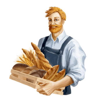 a male loader with a tray full of bread png