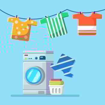 Flat illustration set laundry with dried clothes and washing machine vector