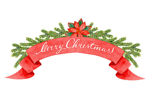 Hand painted Christmas Ribbon with lettering Merry Christmas png