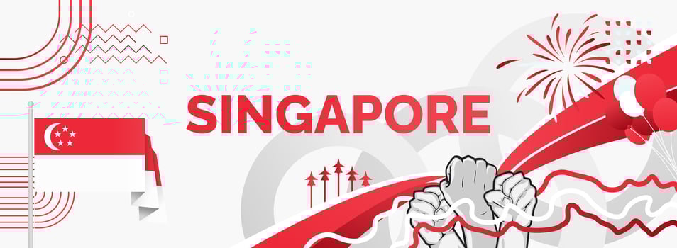 Horizontal poster of Singapore day. Suitable as greeting card, web header, wide banner. Happy Singapore National day vector