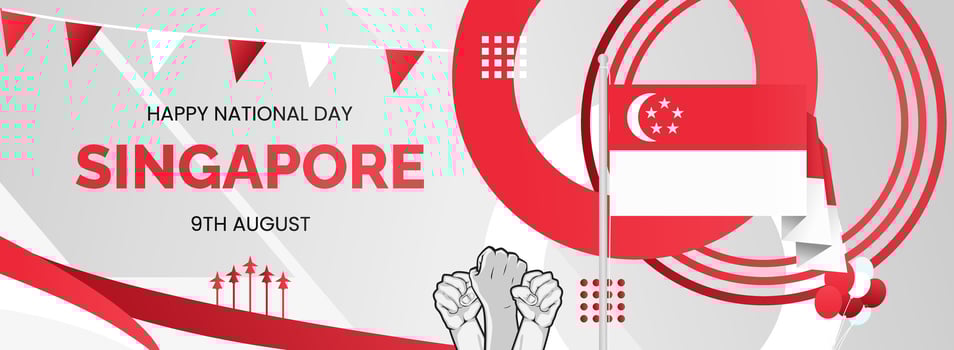 Modern banner with silver background for Singapore national day or independence day. Suitable for business flyers, greeting cards or sporting events vector