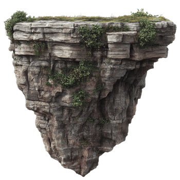 Floating rock formation with vegetation in nature transparent png