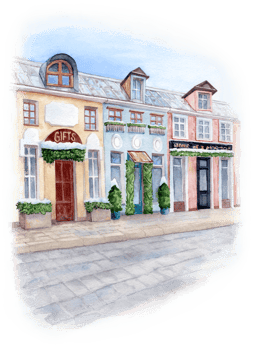 Watercolor hand drawn Town street with colorful Houses png